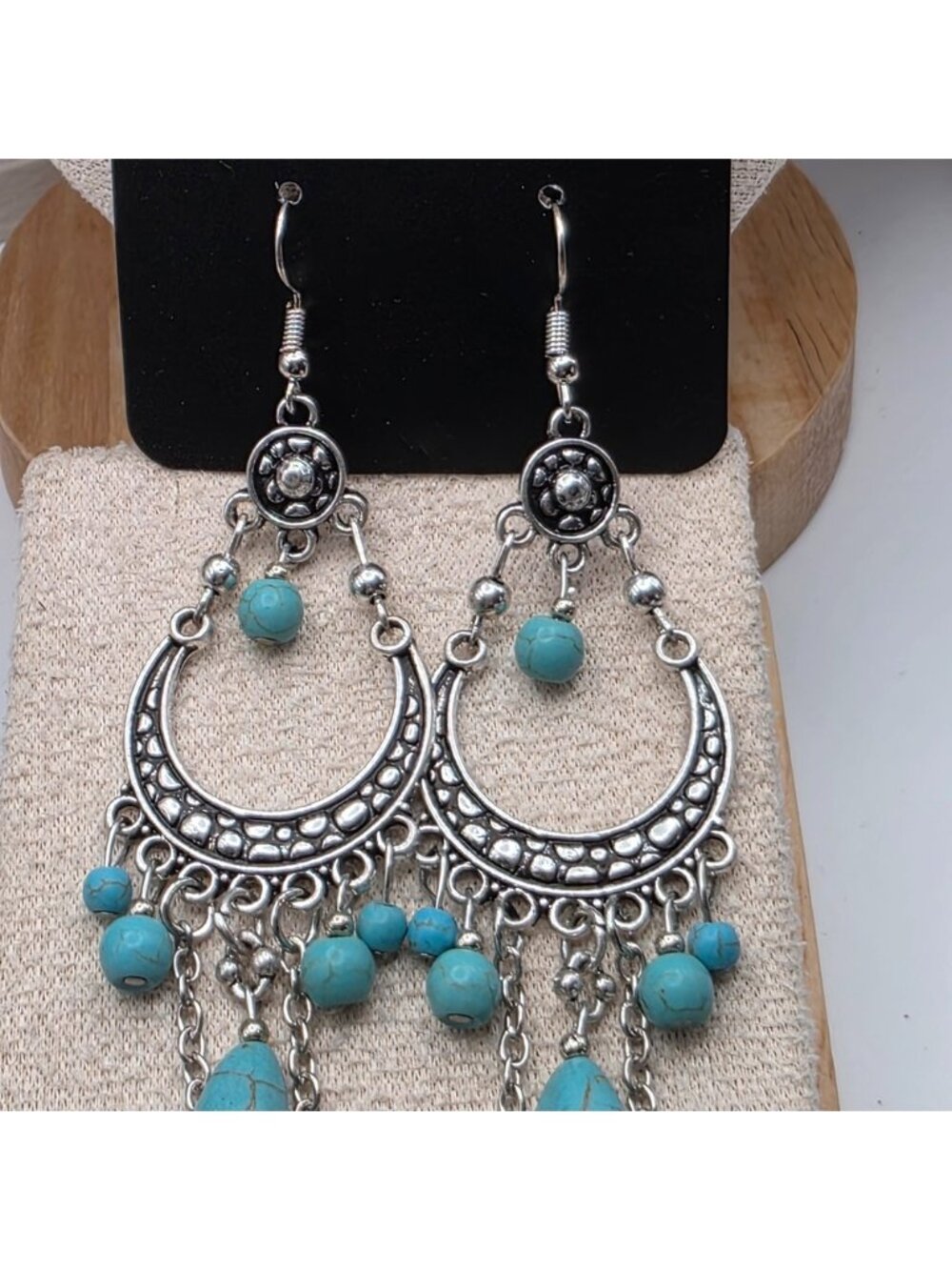 Paparazzi Silver and Turquoise Beaded Earrings (927)